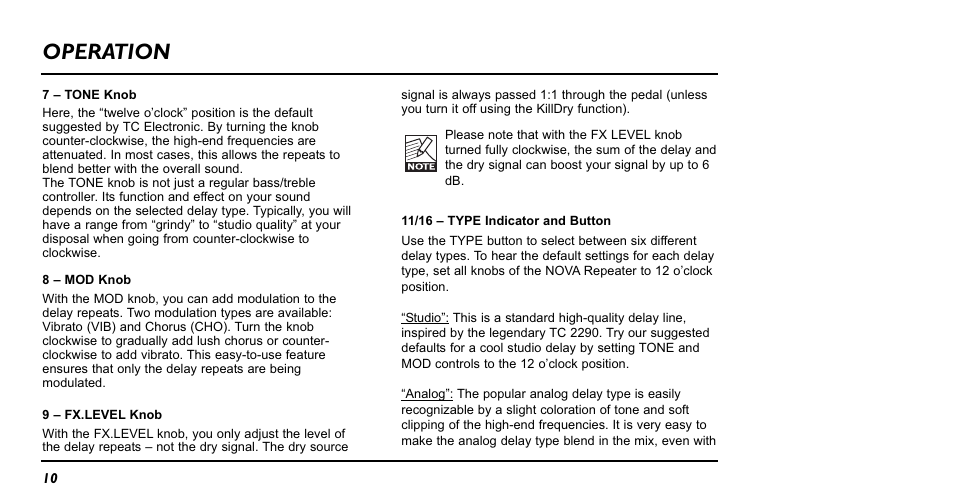 Operation | TC Electronic RPT-1 Nova Repeater User Manual | Page 10 / 16