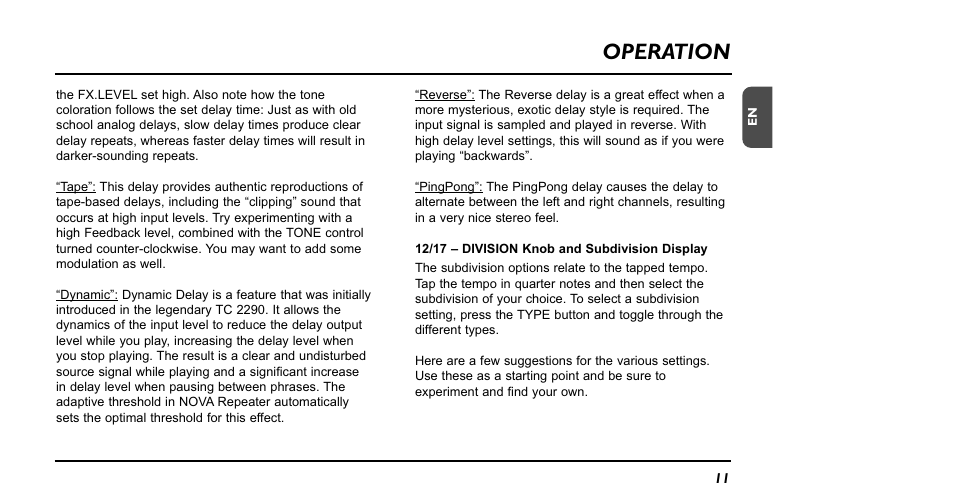 Operation | TC Electronic RPT-1 Nova Repeater User Manual | Page 11 / 16