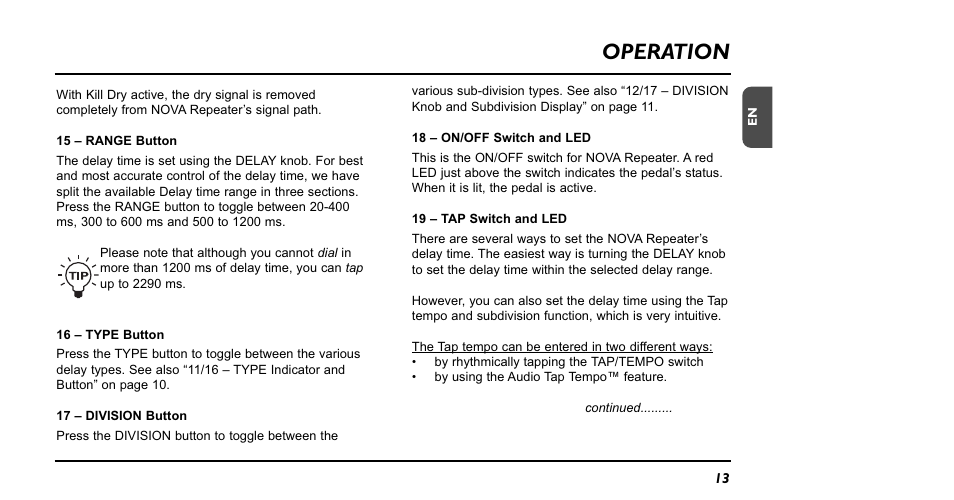 Operation | TC Electronic RPT-1 Nova Repeater User Manual | Page 13 / 16