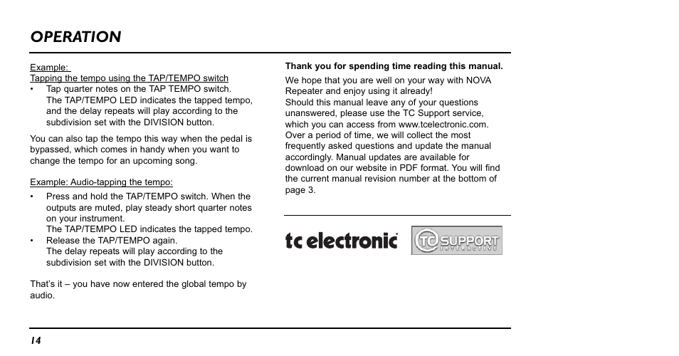Operation | TC Electronic RPT-1 Nova Repeater User Manual | Page 14 / 16