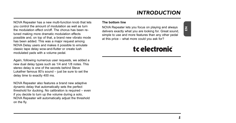 Introduction | TC Electronic RPT-1 Nova Repeater User Manual | Page 5 / 16