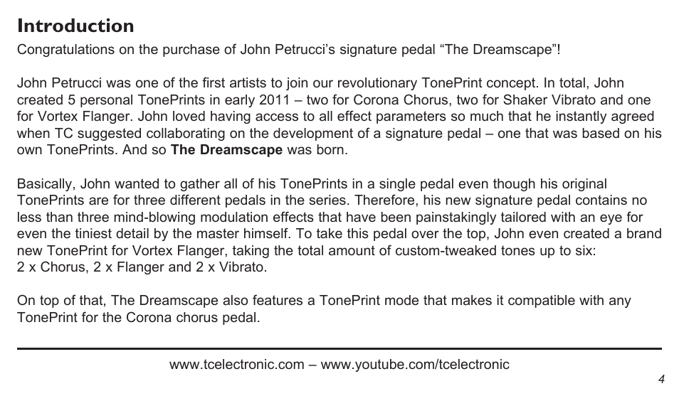 Introduction | TC Electronic The Dreamscape User Manual | Page 4 / 15