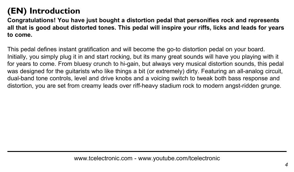 En) introduction | TC Electronic Dark Matter Distortion User Manual | Page 4 / 10