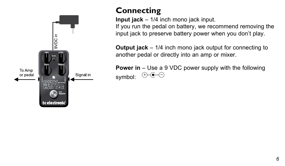 Connecting | TC Electronic Dark Matter Distortion User Manual | Page 6 / 10