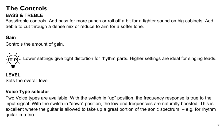The controls | TC Electronic Dark Matter Distortion User Manual | Page 7 / 10
