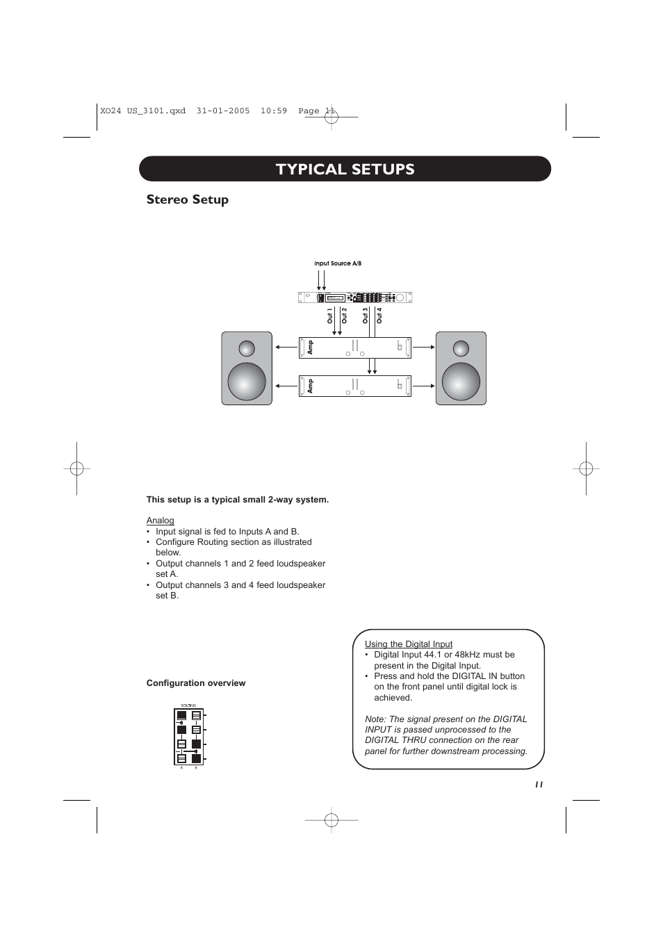 Typical setups, Stereo setup | TC Electronic XO24 User Manual | Page 13 / 23