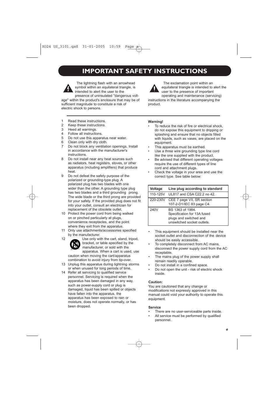 Important safety instructions | TC Electronic XO24 User Manual | Page 3 / 23