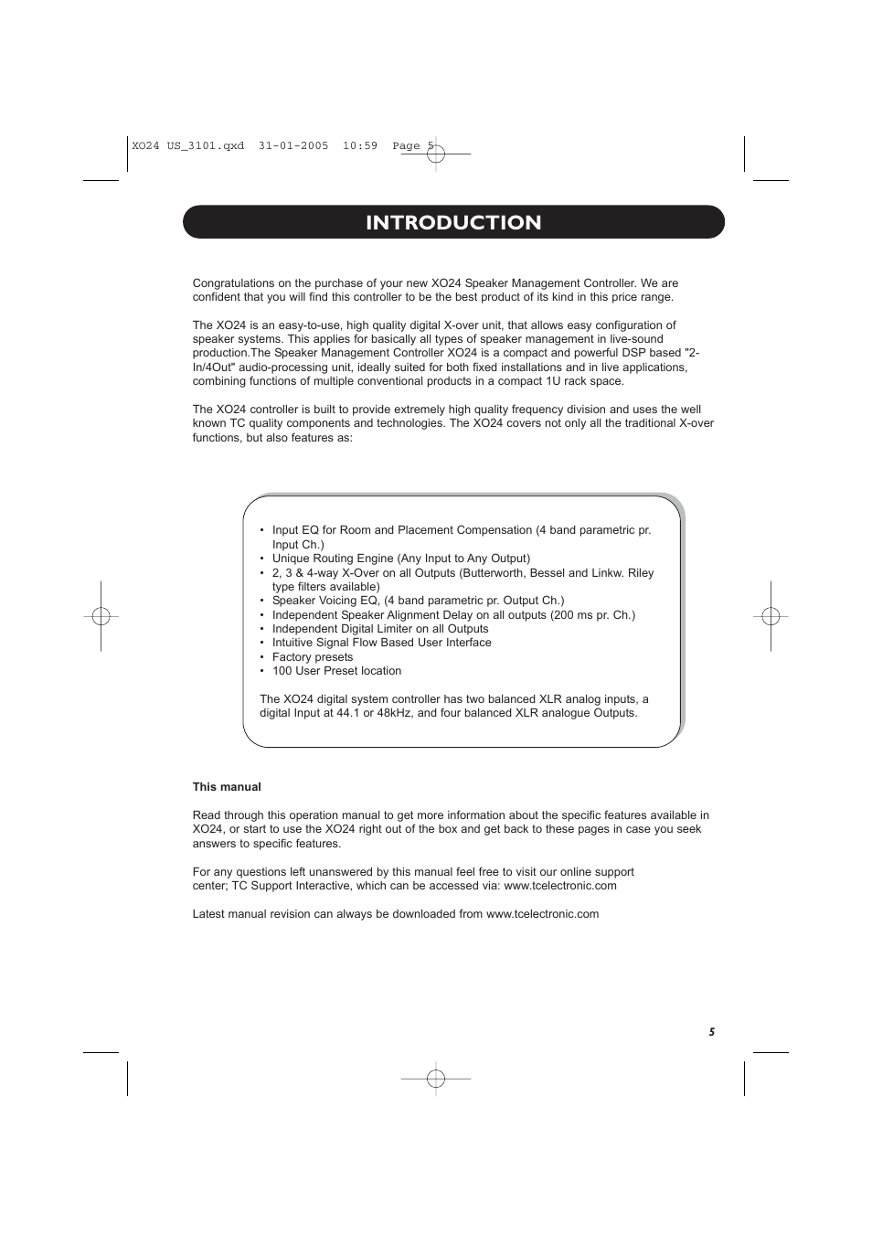 Introduction | TC Electronic XO24 User Manual | Page 7 / 23
