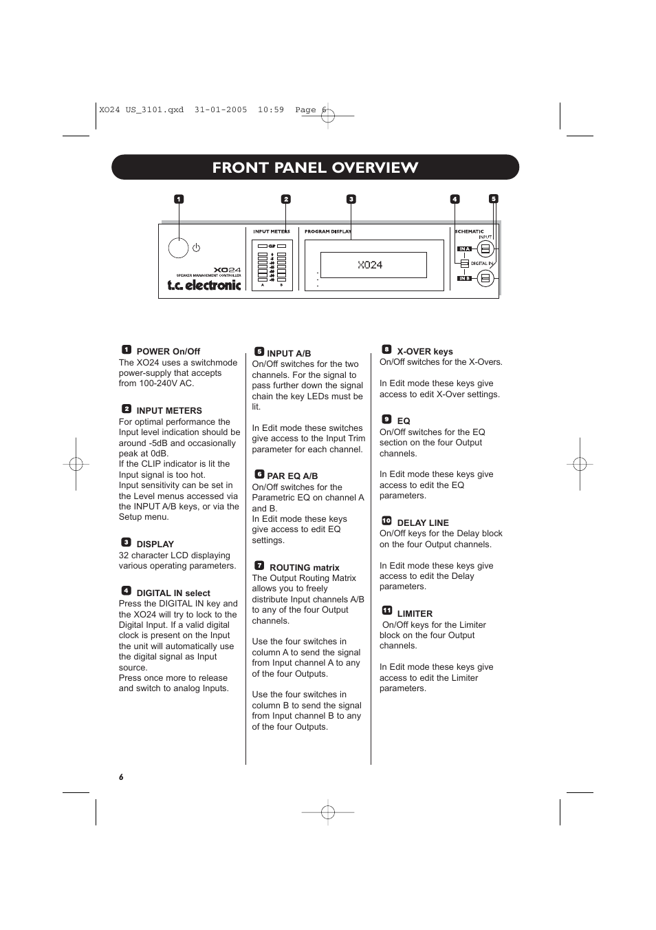 Front panel overview | TC Electronic XO24 User Manual | Page 8 / 23