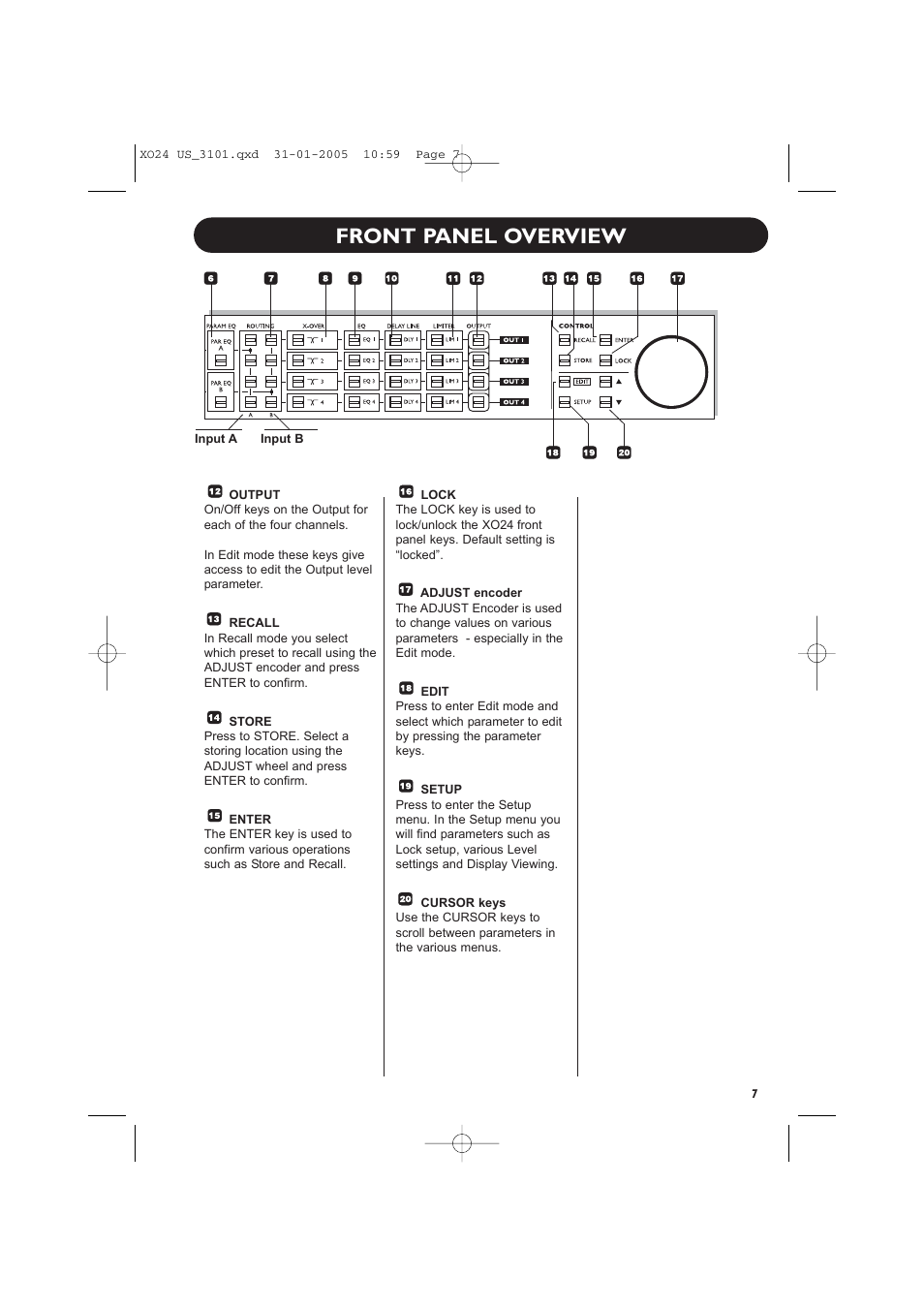Front panel overview | TC Electronic XO24 User Manual | Page 9 / 23