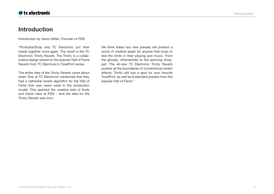 Introduction | TC Electronic Trinity Reverb User Manual | Page 6 / 20