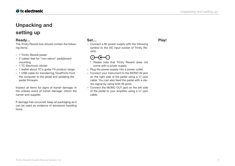 Unpacking and setting up | TC Electronic Trinity Reverb User Manual | Page 7 / 20