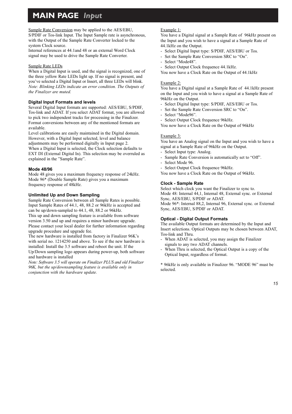 Main page input | TC Electronic Finalizer 96k User Manual | Page 15 / 56