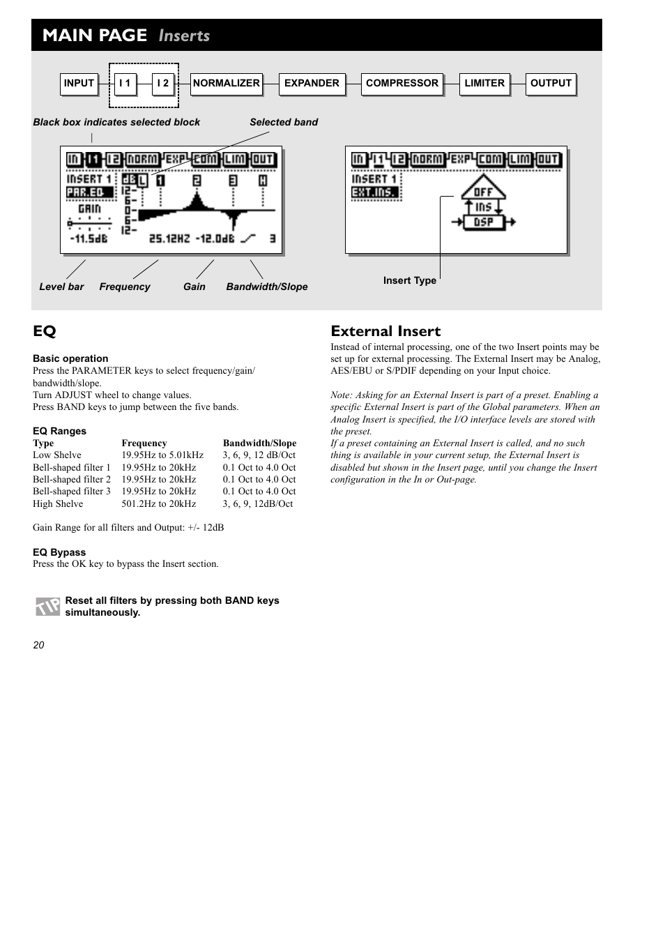 Main page inserts, External insert | TC Electronic Finalizer 96k User Manual | Page 20 / 56