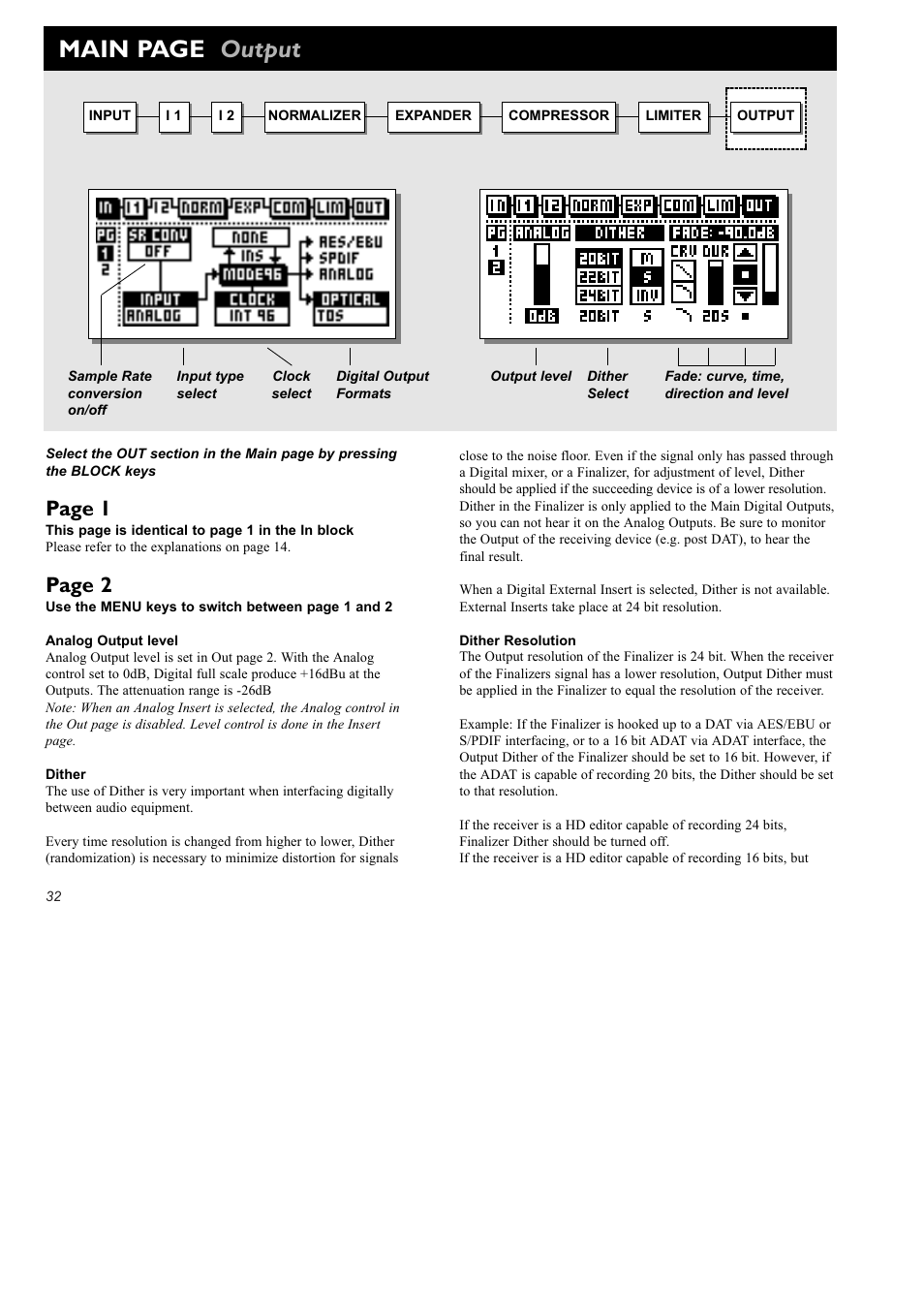 Main page output, Page 1, Page 2 | TC Electronic Finalizer 96k User Manual | Page 32 / 56