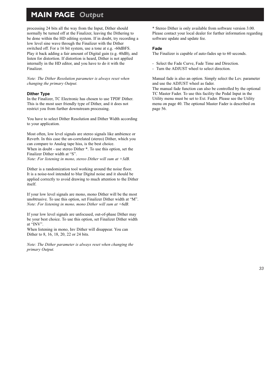 Main page output | TC Electronic Finalizer 96k User Manual | Page 33 / 56