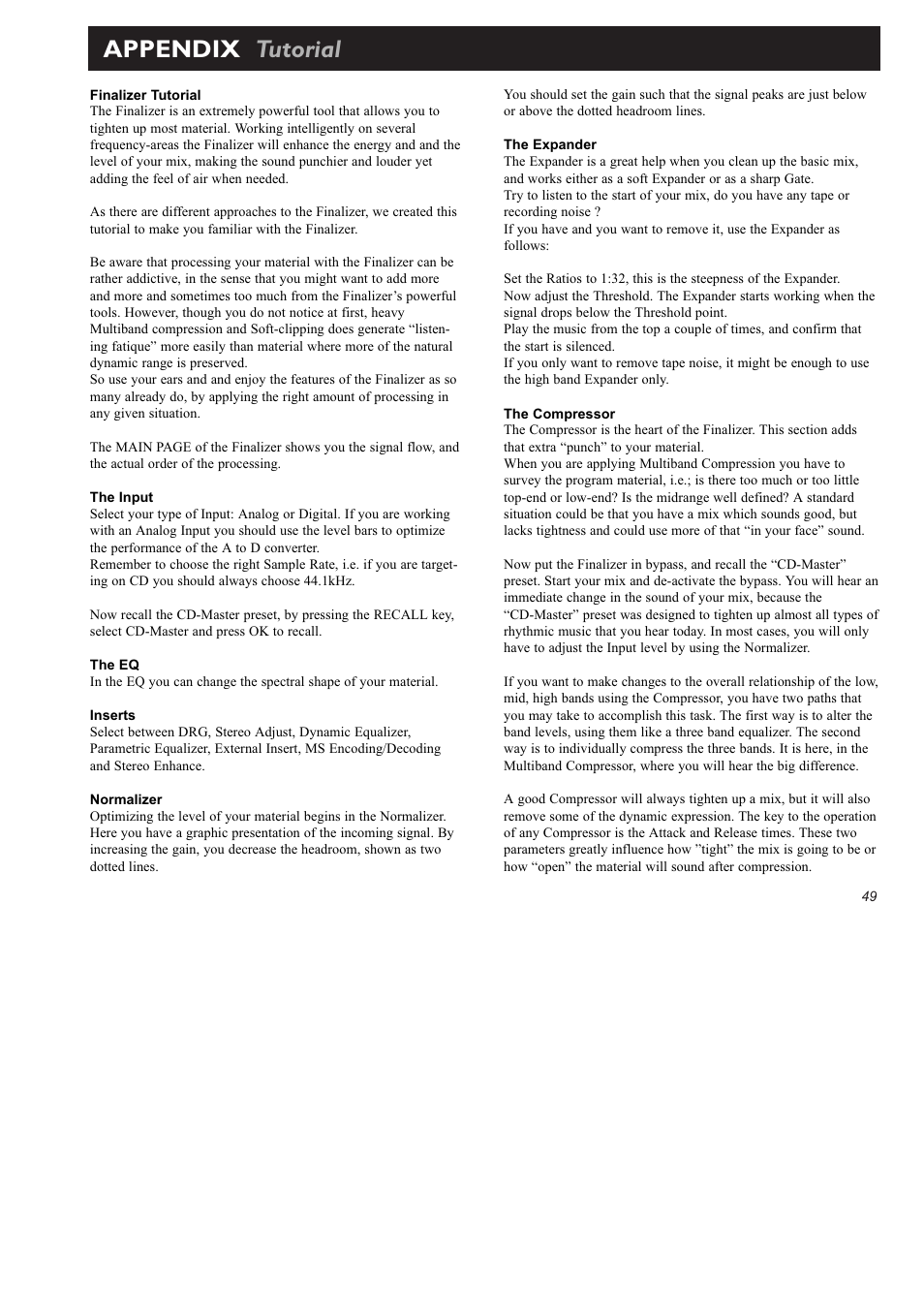 Appendix tutorial | TC Electronic Finalizer 96k User Manual | Page 49 / 56