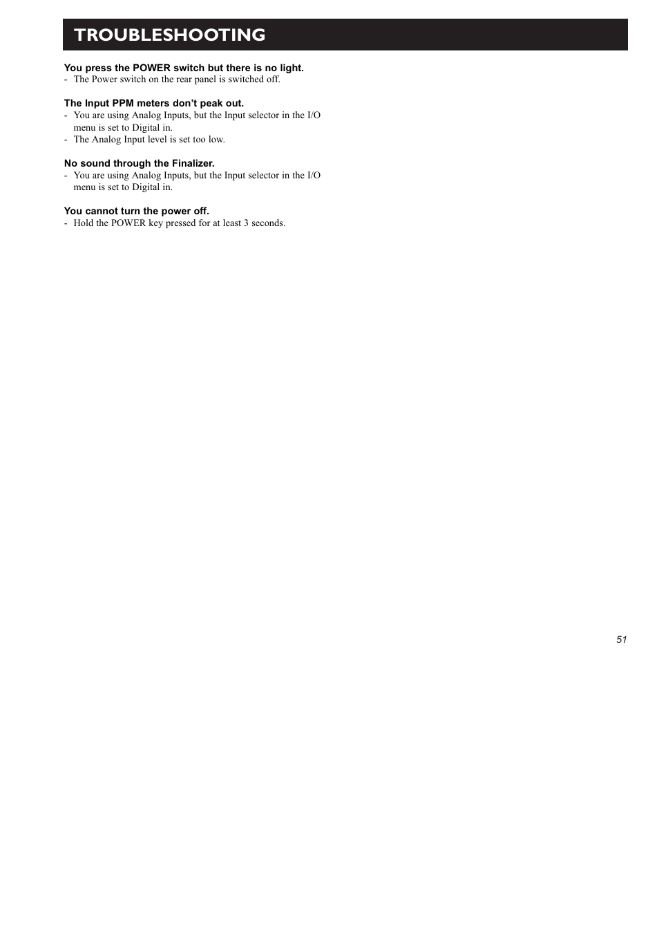 Troubleshooting | TC Electronic Finalizer 96k User Manual | Page 51 / 56