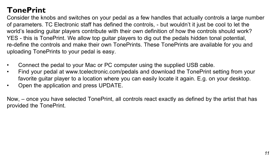 Toneprint | TC Electronic Vortex Flanger User Manual | Page 11 / 15