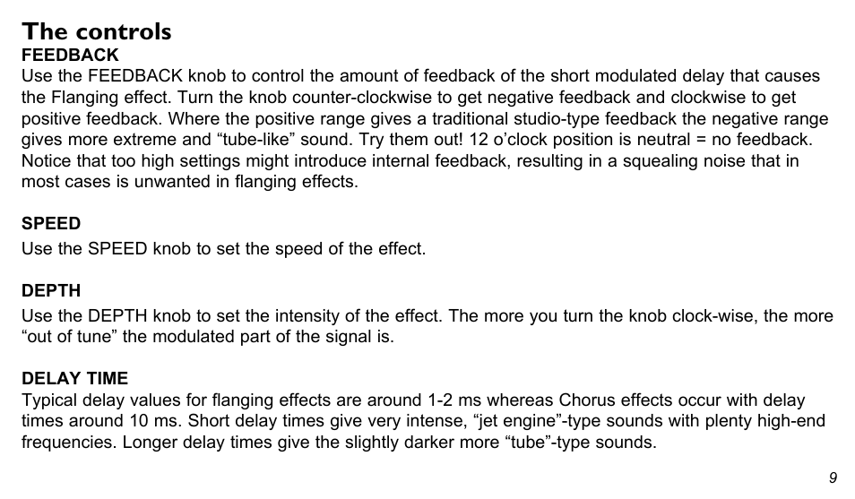 The controls | TC Electronic Vortex Flanger User Manual | Page 9 / 15
