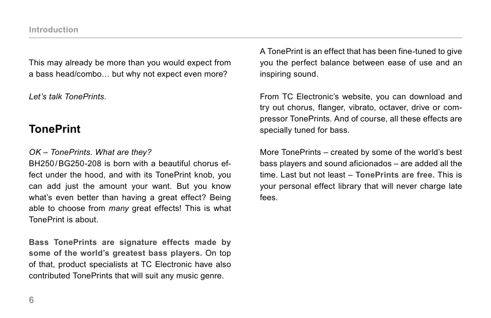 Toneprint | TC Electronic BG250 User Manual | Page 10 / 24