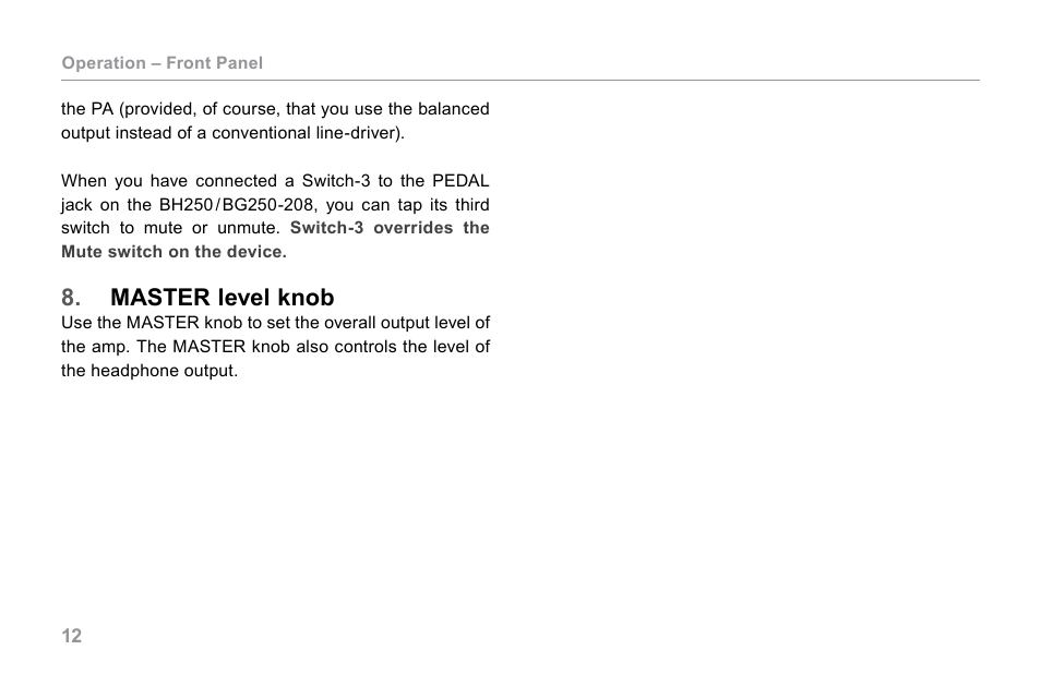 Master level knob | TC Electronic BG250 User Manual | Page 16 / 24