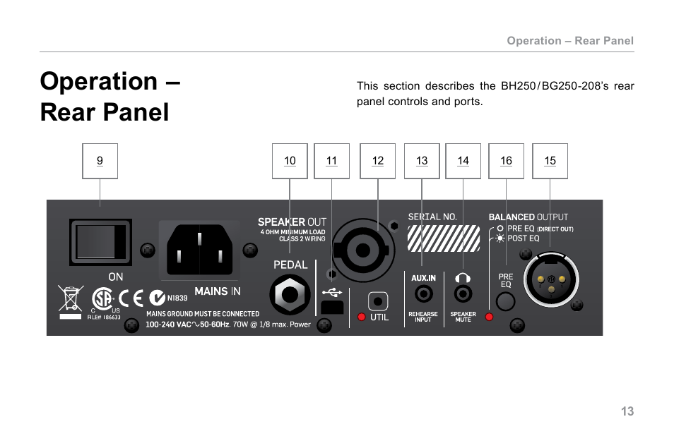 Operation – rear panel | TC Electronic BG250 User Manual | Page 17 / 24