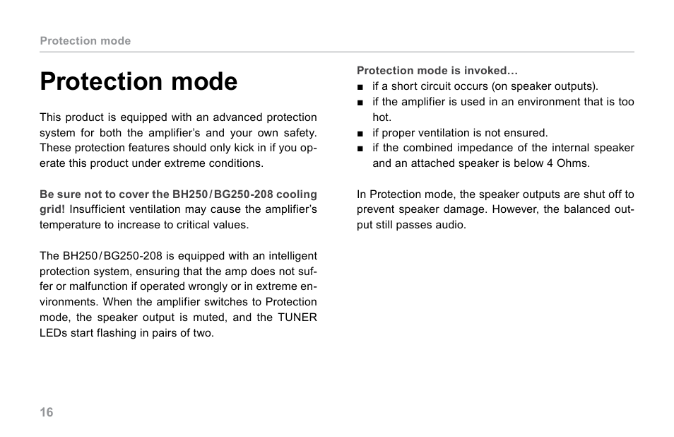 Protection mode | TC Electronic BG250 User Manual | Page 20 / 24