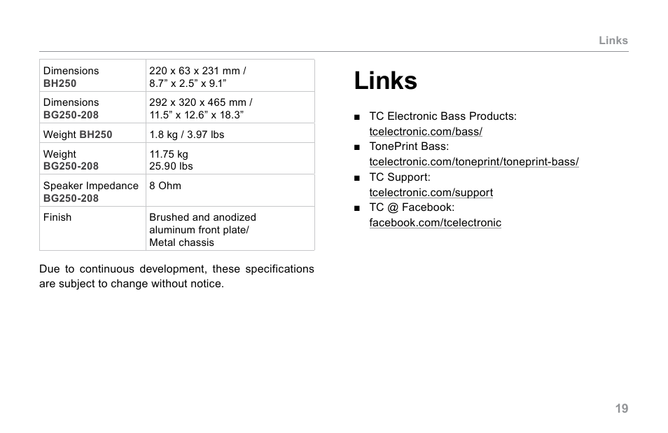 Links | TC Electronic BG250 User Manual | Page 23 / 24