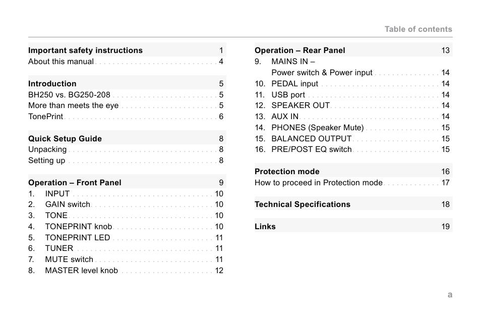 TC Electronic BG250 User Manual | Page 3 / 24