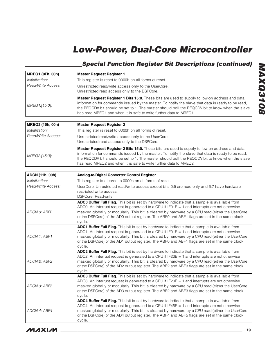 Maxq3108 low-power, dual-core microcontroller | Rainbow Electronics MAXQ3108 User Manual | Page 19 / 64