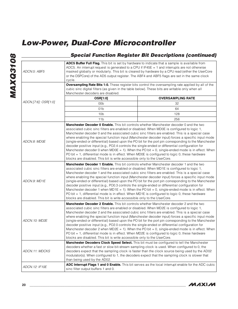 Maxq3108 low-power, dual-core microcontroller | Rainbow Electronics MAXQ3108 User Manual | Page 20 / 64