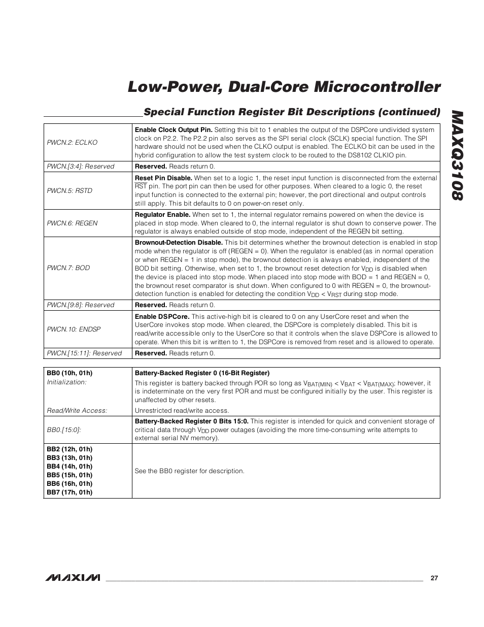 Maxq3108 low-power, dual-core microcontroller | Rainbow Electronics MAXQ3108 User Manual | Page 27 / 64