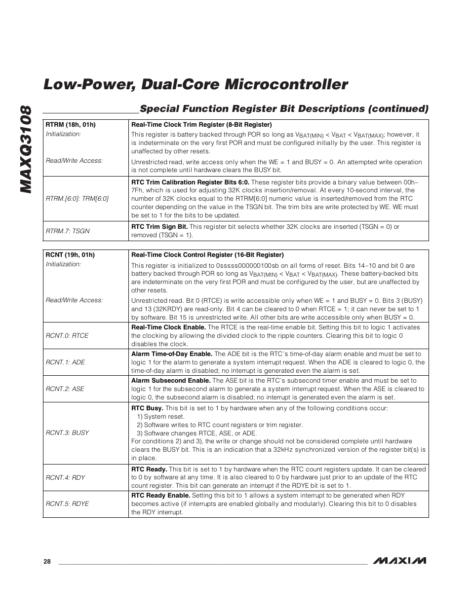 Maxq3108 low-power, dual-core microcontroller | Rainbow Electronics MAXQ3108 User Manual | Page 28 / 64