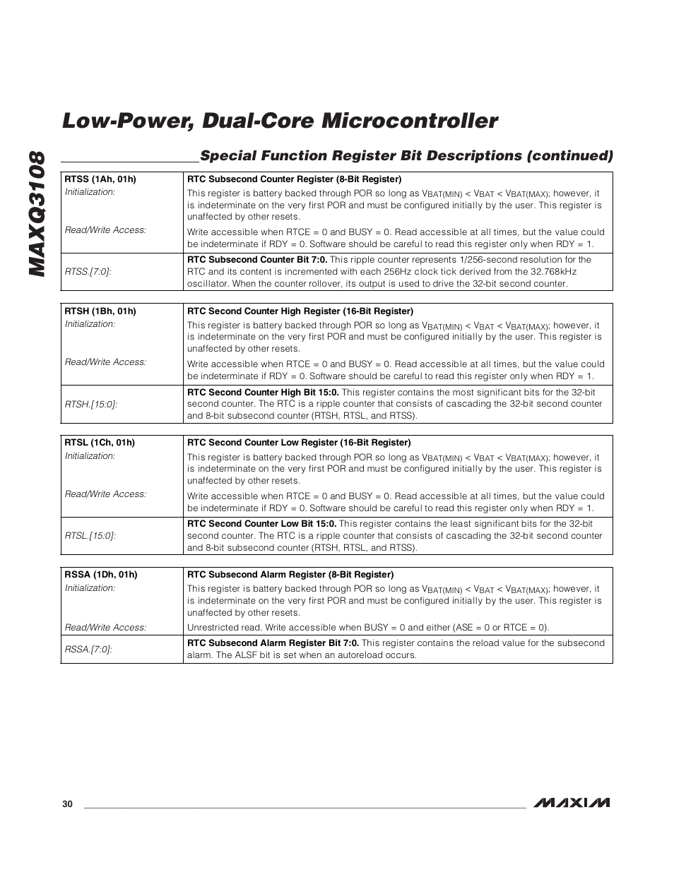 Maxq3108 low-power, dual-core microcontroller | Rainbow Electronics MAXQ3108 User Manual | Page 30 / 64