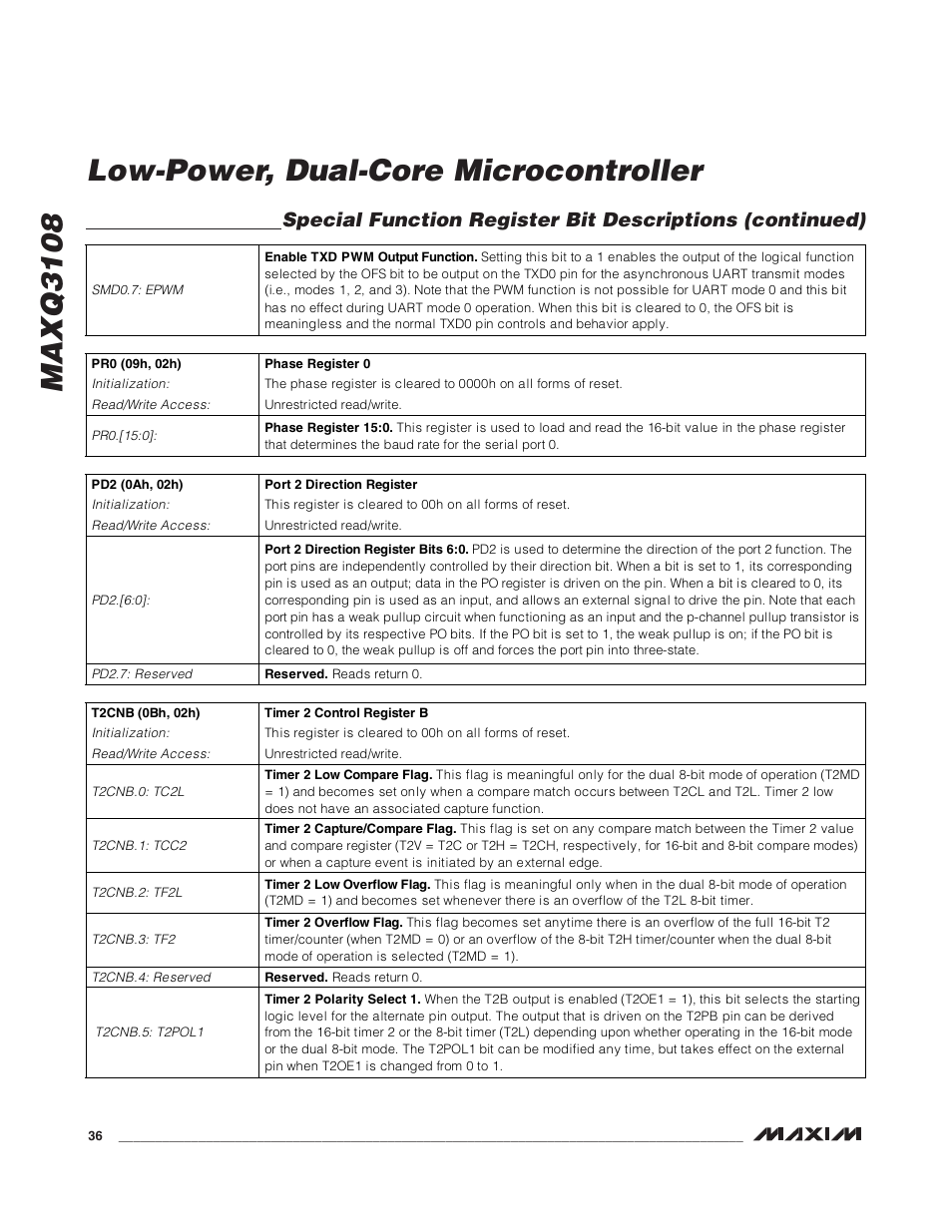 Maxq3108 low-power, dual-core microcontroller | Rainbow Electronics MAXQ3108 User Manual | Page 36 / 64