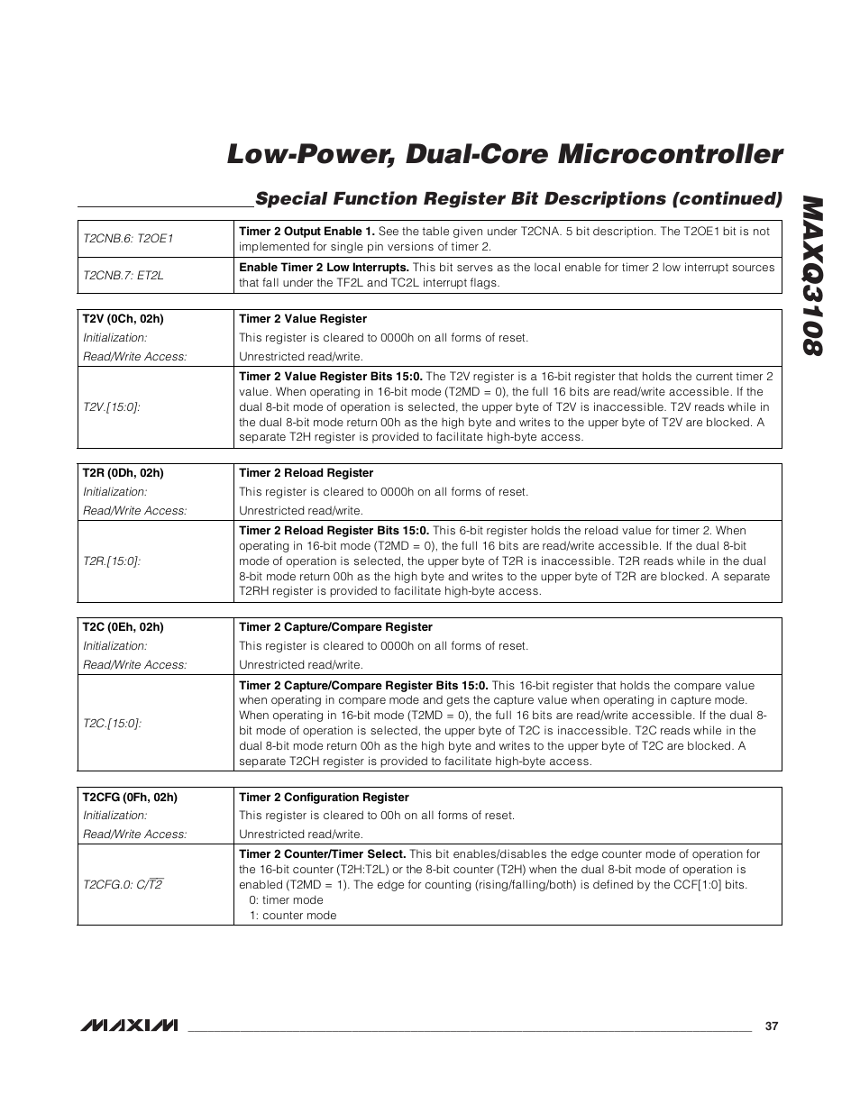 Maxq3108 low-power, dual-core microcontroller | Rainbow Electronics MAXQ3108 User Manual | Page 37 / 64