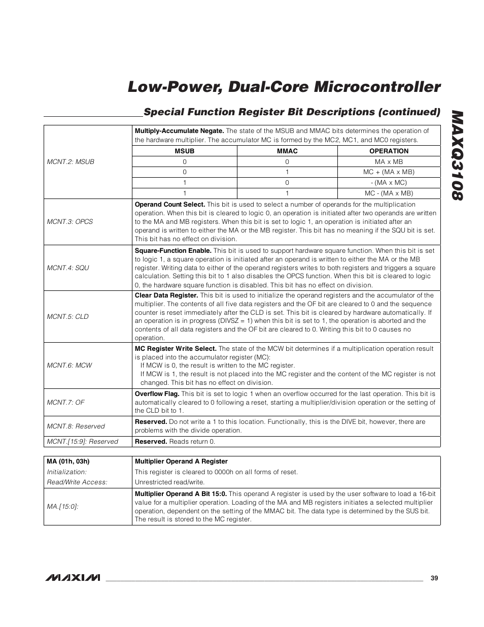 Maxq3108 low-power, dual-core microcontroller | Rainbow Electronics MAXQ3108 User Manual | Page 39 / 64