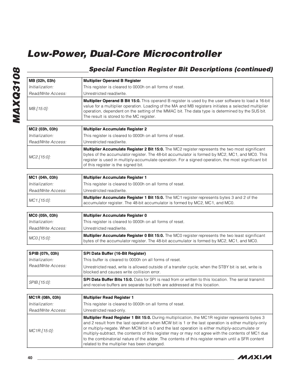 Maxq3108 low-power, dual-core microcontroller | Rainbow Electronics MAXQ3108 User Manual | Page 40 / 64