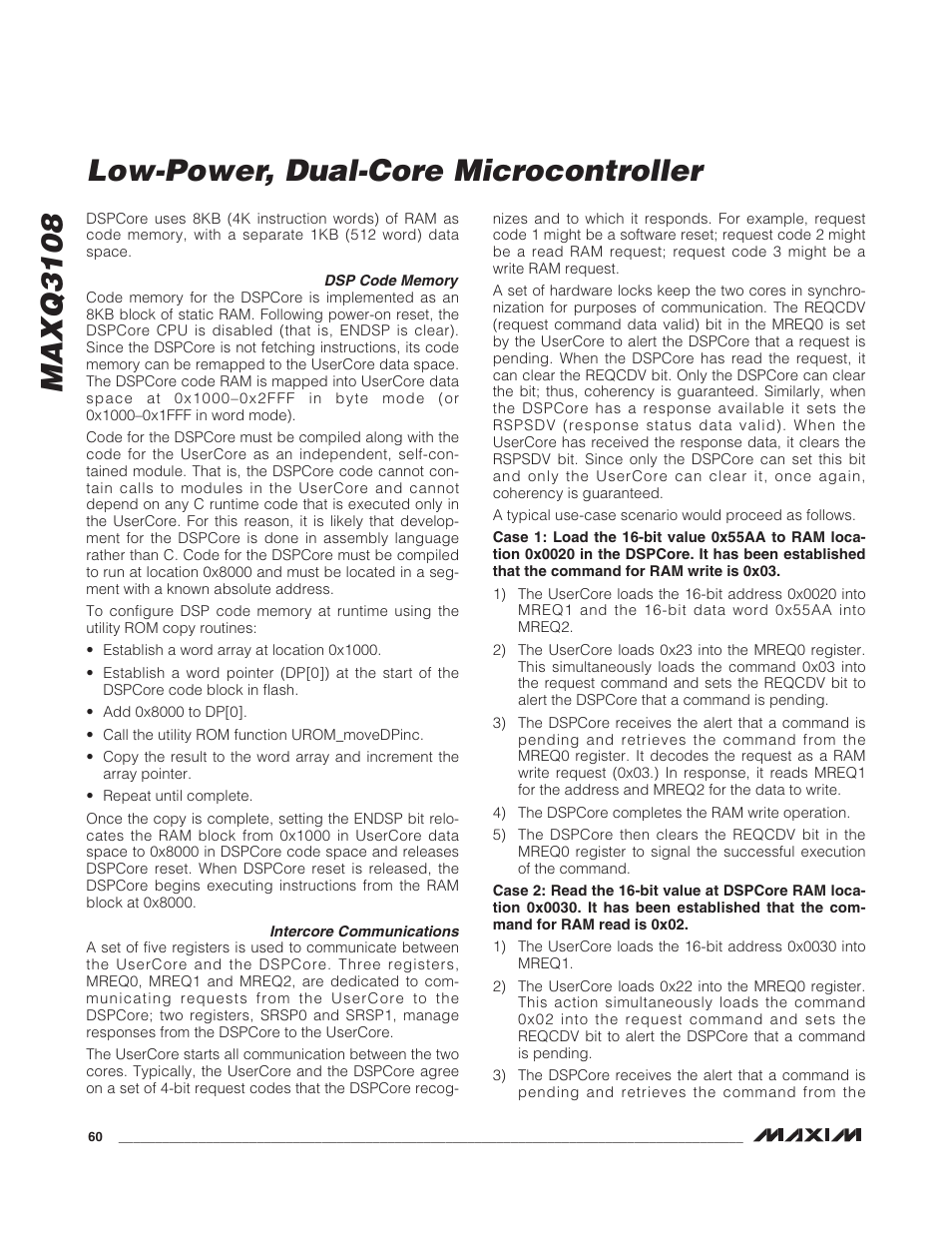 Dsp code memory, Intercore communications, Maxq3108 low-power, dual-core microcontroller | Rainbow Electronics MAXQ3108 User Manual | Page 60 / 64