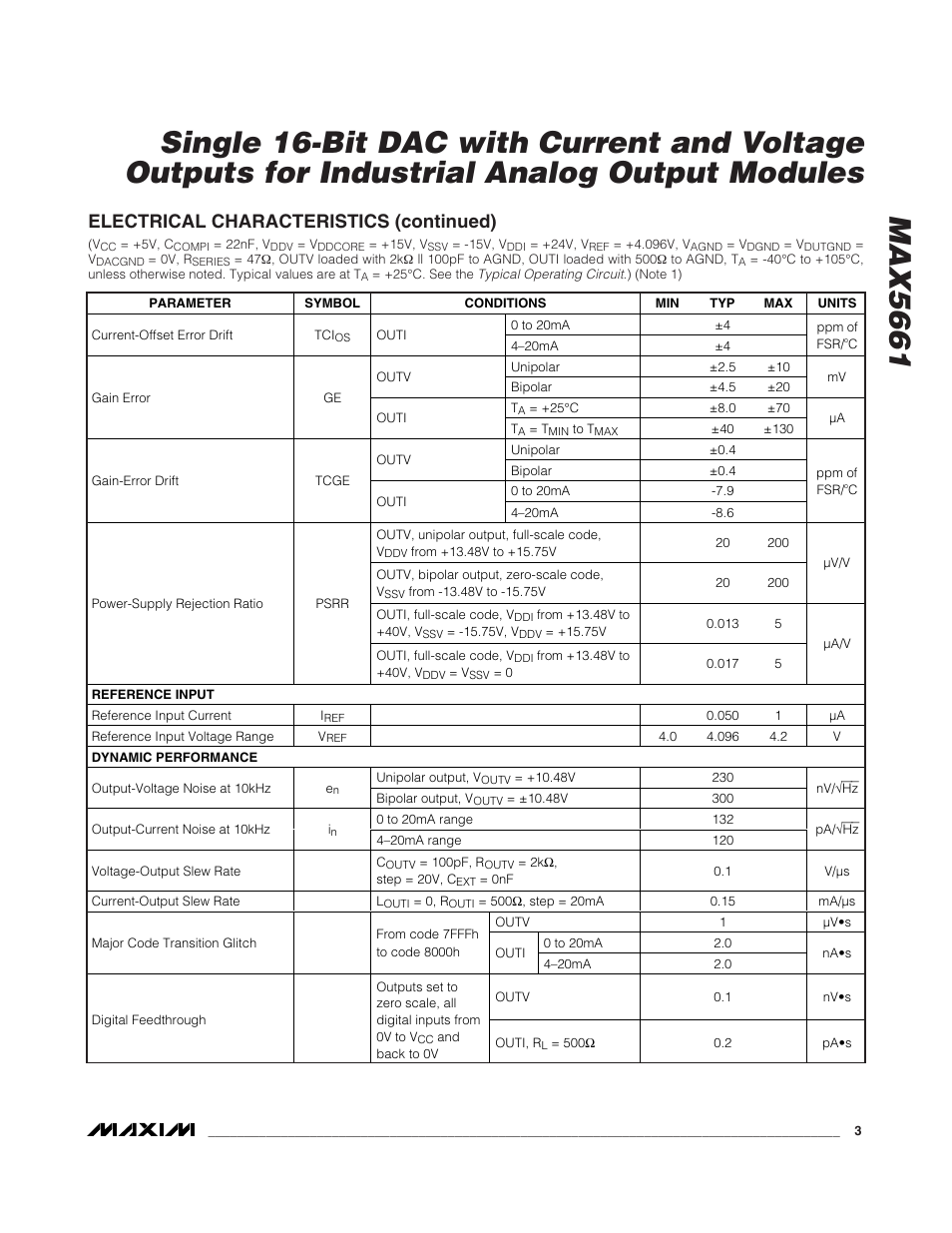 Electrical characteristics (continued) | Rainbow Electronics MAX5661 User Manual | Page 3 / 39