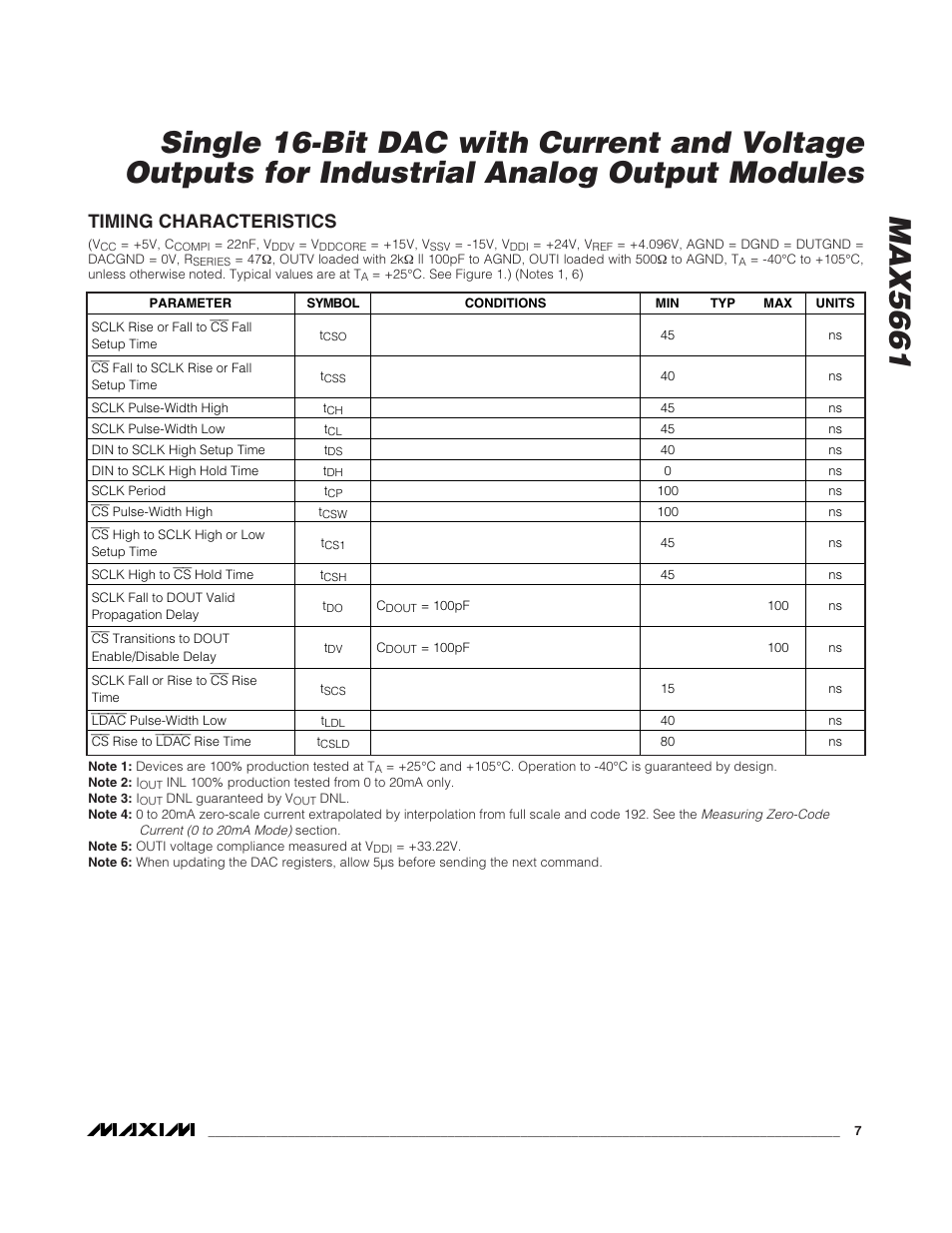 Timing characteristics | Rainbow Electronics MAX5661 User Manual | Page 7 / 39