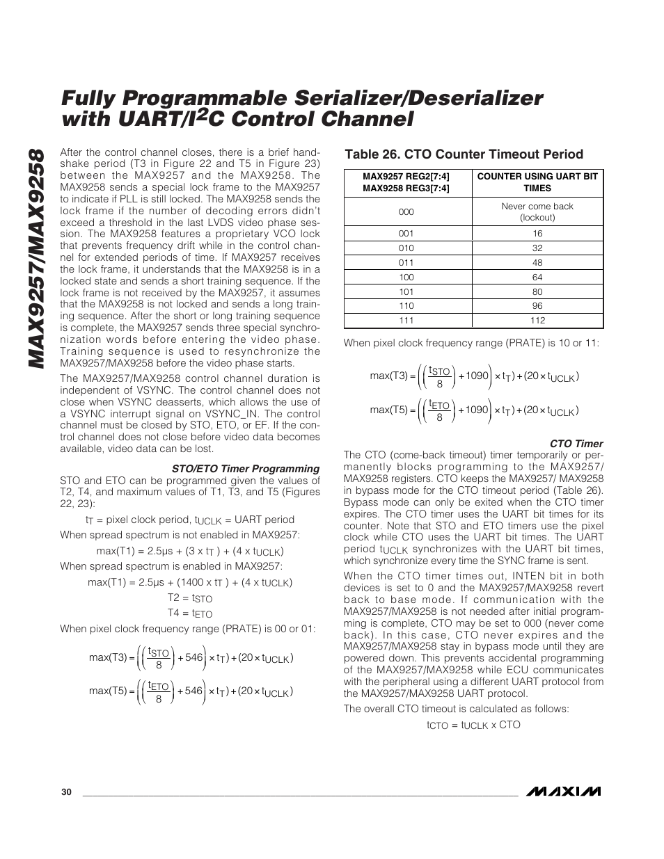 C control channel, Table 26. cto counter timeout period | Rainbow Electronics MAX9258 User Manual | Page 30 / 54
