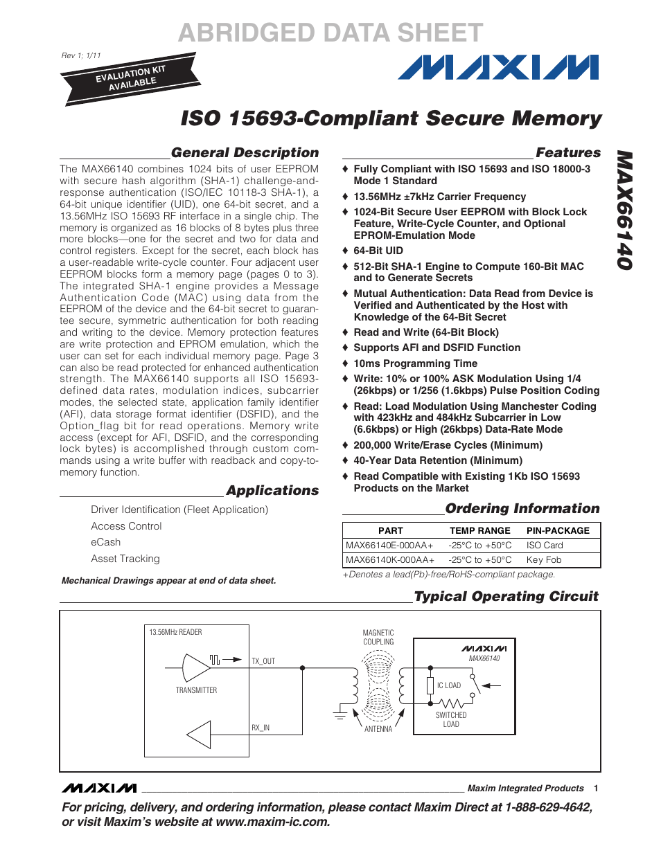 Rainbow Electronics MAX66140 User Manual | 21 pages