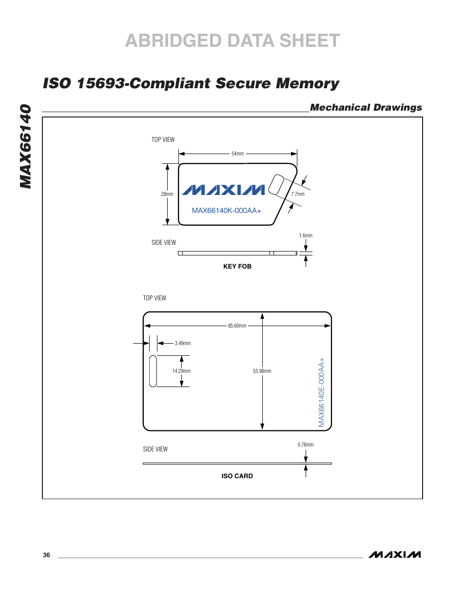Abridged data sheet, Mechanical drawings | Rainbow Electronics MAX66140 User Manual | Page 20 / 21