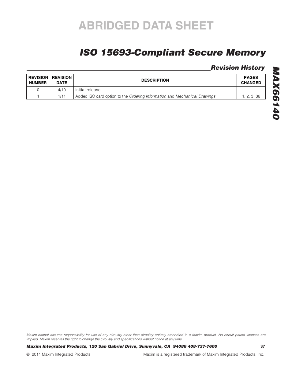 Abridged data sheet | Rainbow Electronics MAX66140 User Manual | Page 21 / 21