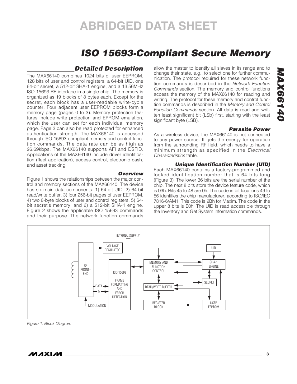 Abridged data sheet, Detailed description | Rainbow Electronics MAX66140 User Manual | Page 3 / 21