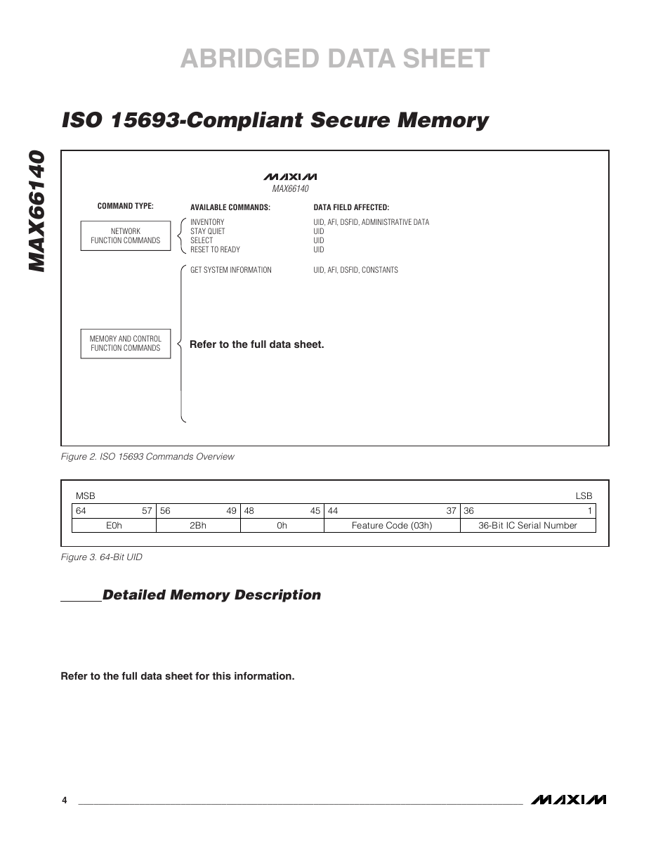 Abridged data sheet | Rainbow Electronics MAX66140 User Manual | Page 4 / 21