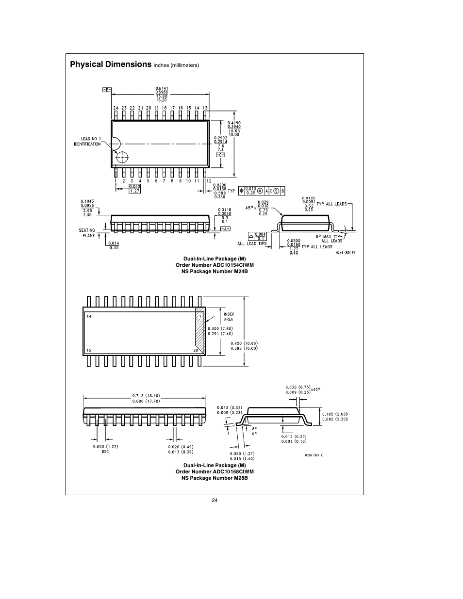 Physical dimensions | Rainbow Electronics ADC10158 User Manual | Page 24 / 26