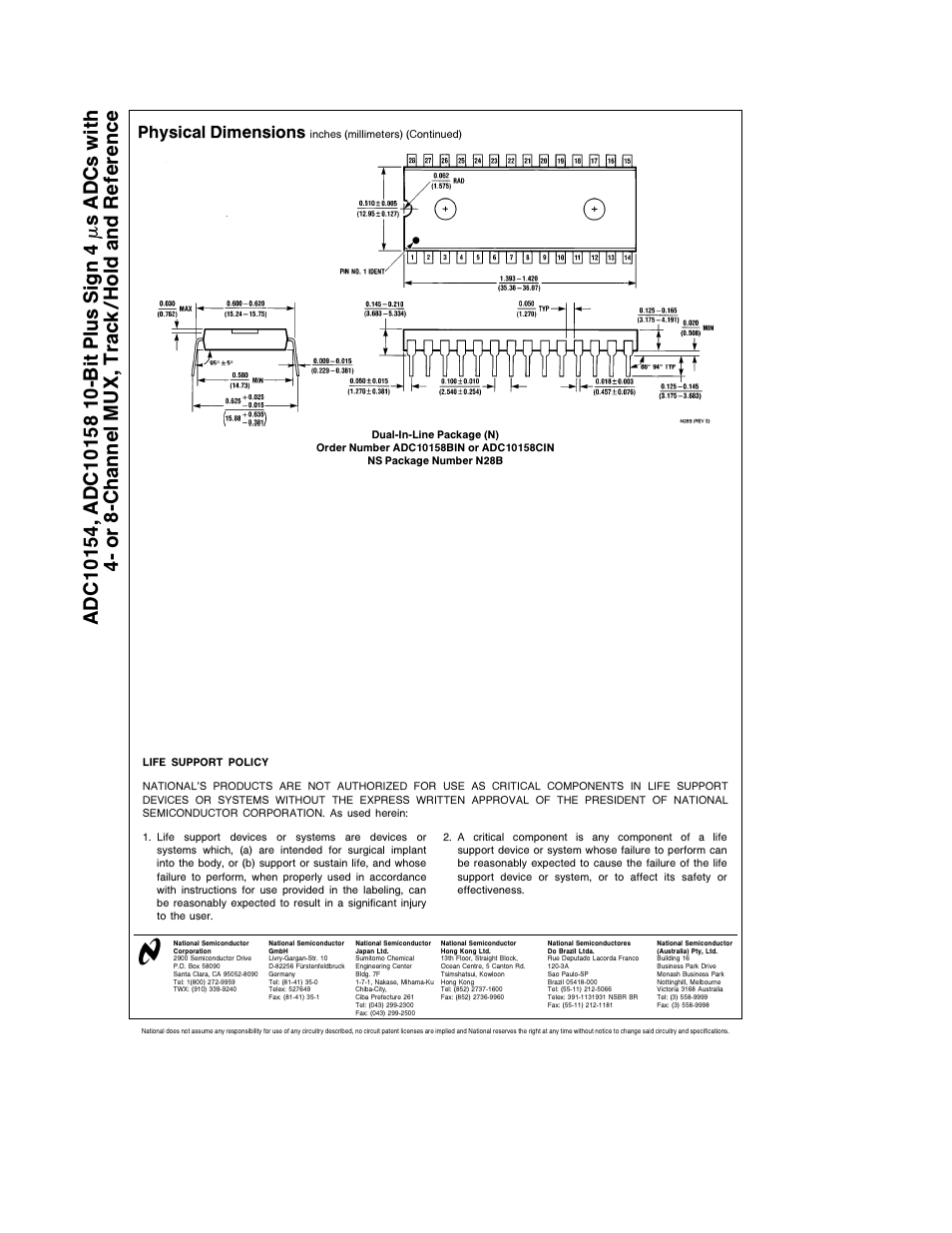 Physical dimensions | Rainbow Electronics ADC10158 User Manual | Page 26 / 26